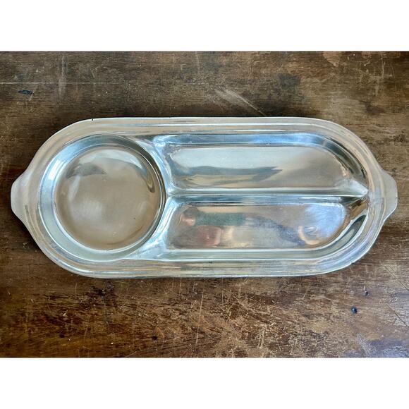 Vintage Elongated Divided Pewter Tray | Long Silver Tone Serving Platter - Picture 2 of 5